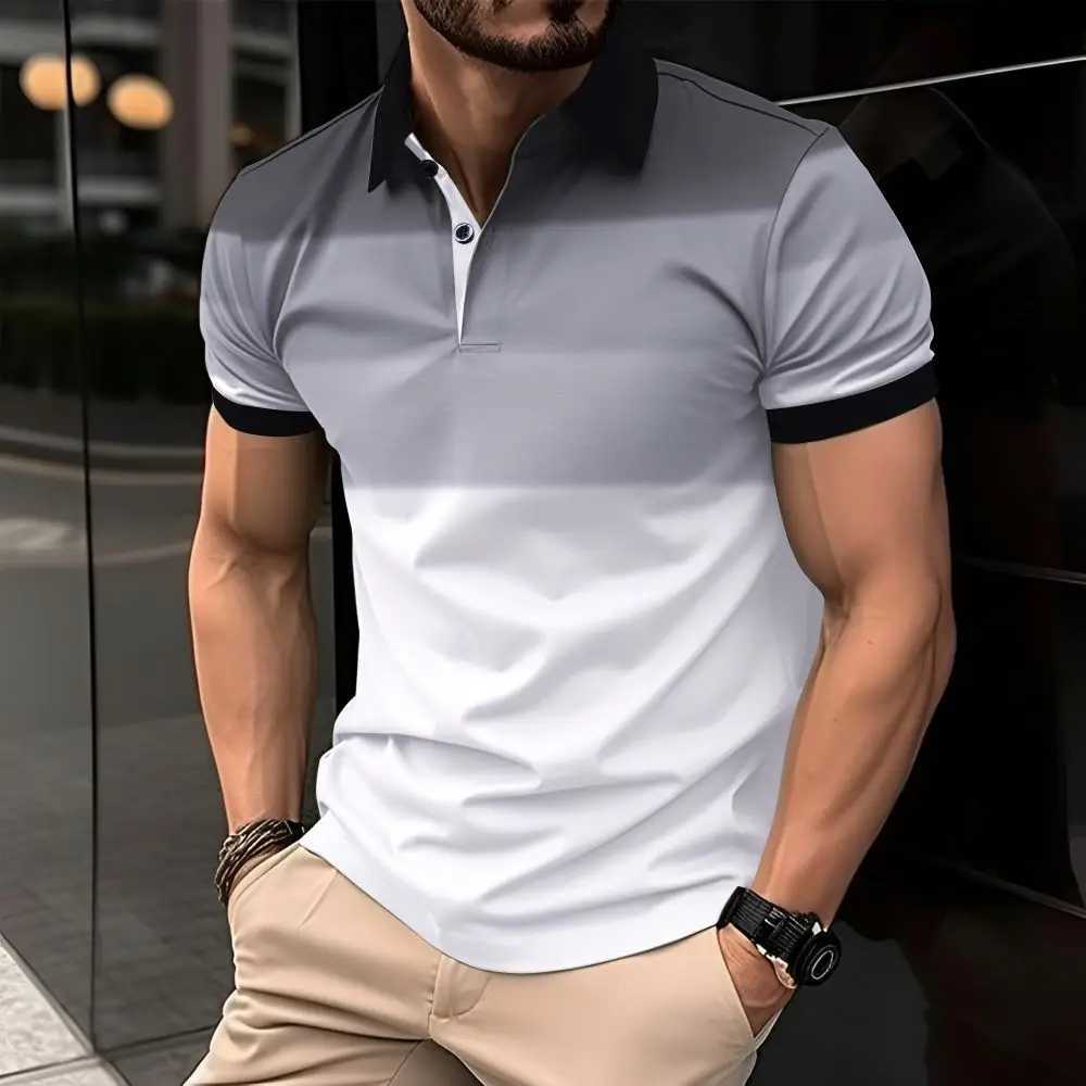 Mens Polo Shirt Gradient Casual Style Button Short Sleeve For Men Regular Fit Daily Outdoors Wear Mens Polo ShirtX240920