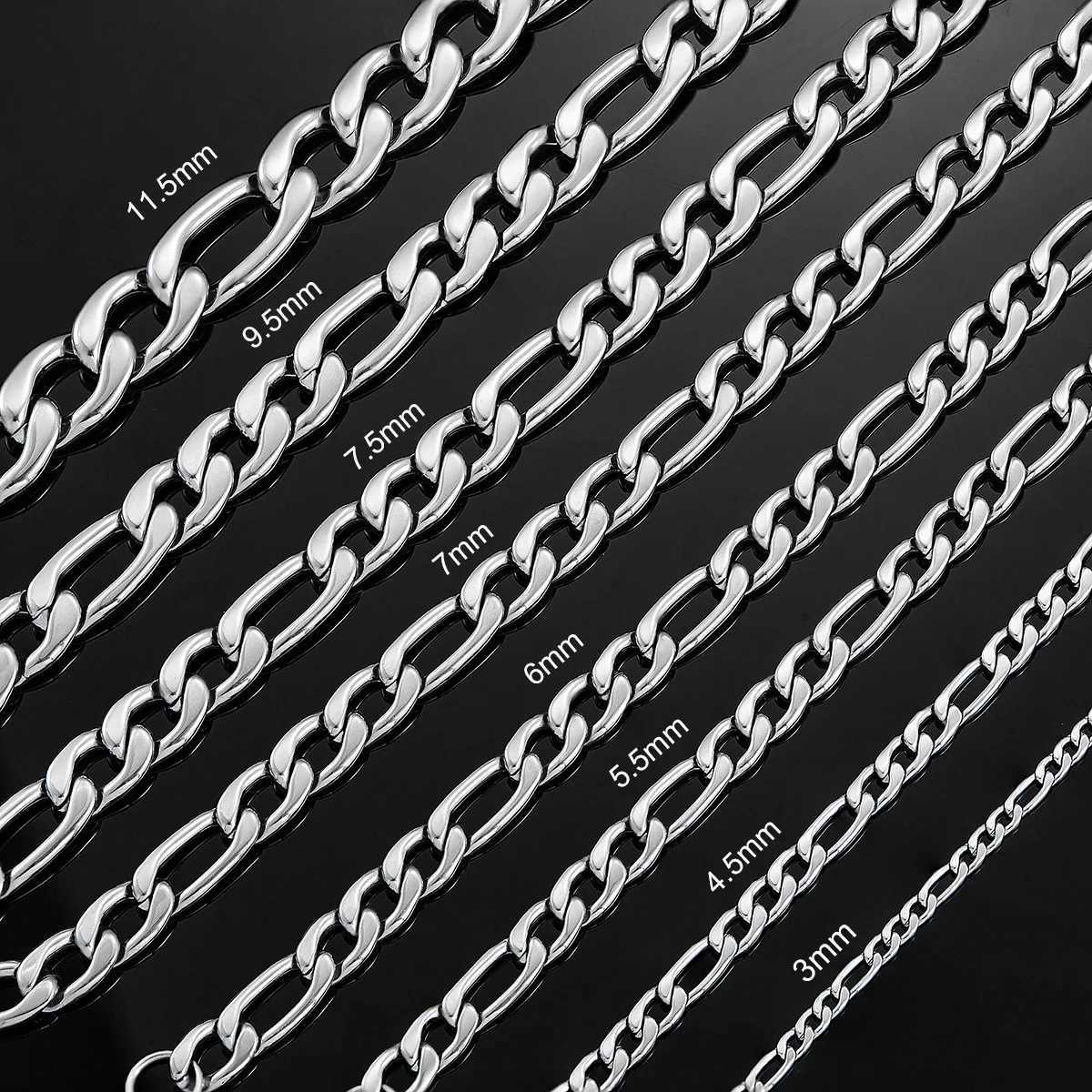 3mm-11.5mm Widt Stainless Steel Figaro Link Chain Classic Curb Necklace Sliver Color for Men Women Jewelry 14 to 40 InchesX240919