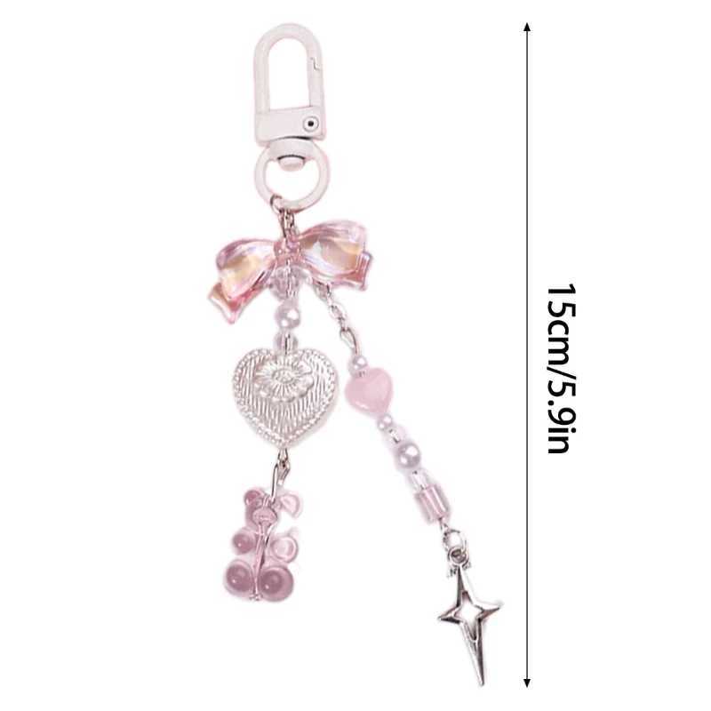 Fashion Bear Bowknot Bead Charm Pendant Phone Chain Pocket Keychain StrapX240919