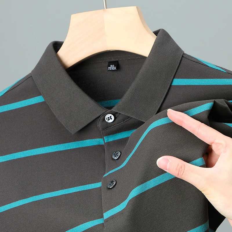 High quality fashionable striped short-sleeved POLO shirt Mens lapel cotton T-shirt 2023 summer casual Paul shirt Mens wearX240920