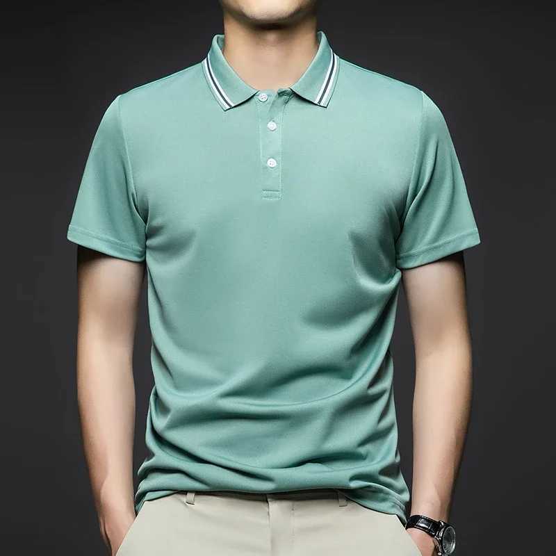 Mens Fashion Solid Short Sleeved Striped Lapel Polo Shirt Summer Breathable Comfortable TopX240920