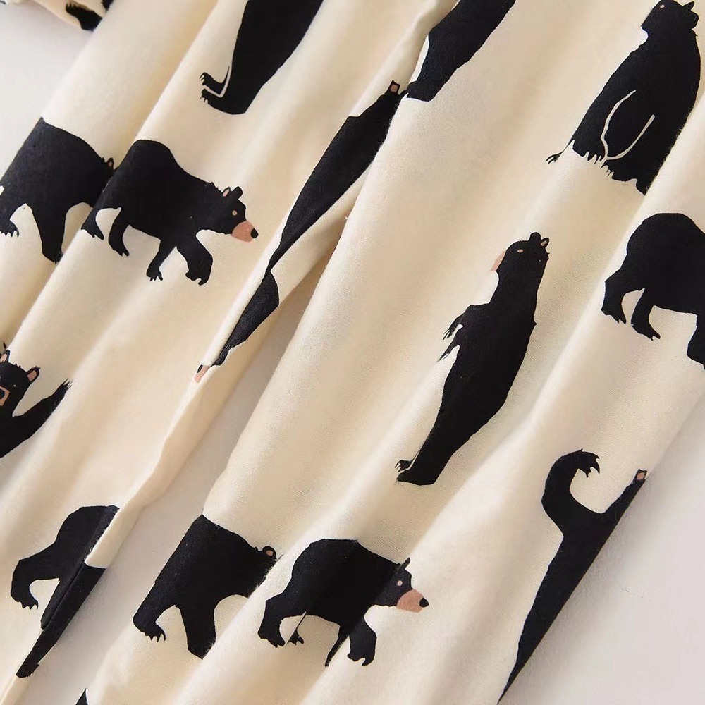 2024 Cotton pajamas, women's home wear, pajama set, large size, simple loose, autumn and winter cartoon long sleeved, loose double bag