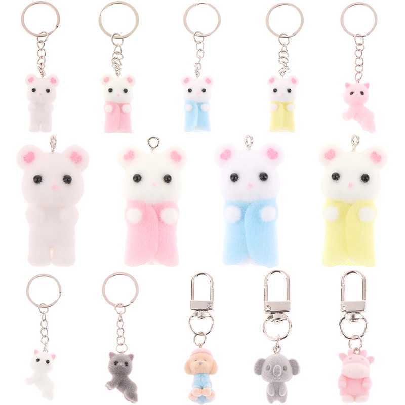 Cartoon 3D Flocking Lying Cat Keychain Cute Lying Down Kitten Animal Keyring Pendant DIY Backpack Charms Car Bag Decor Toy GiftsX240919