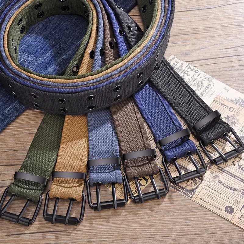 Womens and mens square buckle canvas straps without perforations Korean style fashionable and personalized woven strap trend W240920