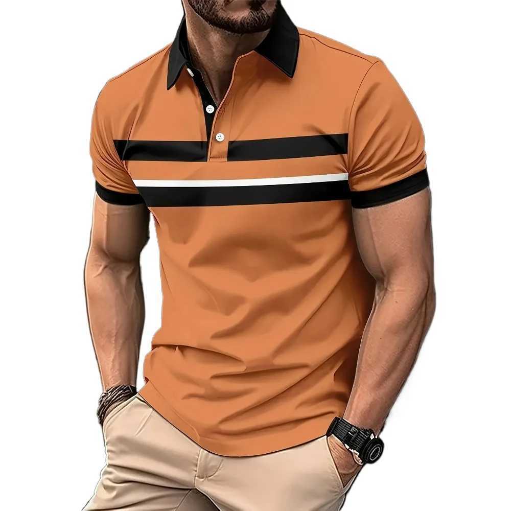 Mens Fashionable 3D Print Three-Color Striped Shirt - Short Sleeve Button Up Lapel Collar - Perfect for Stylish Summer WearX240920