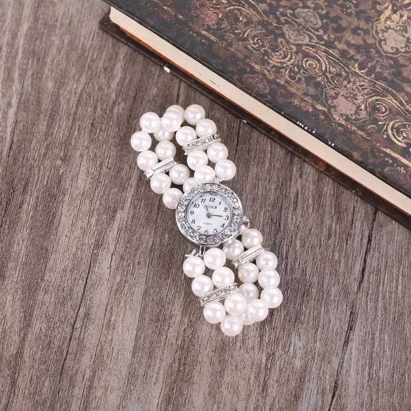 Women Watch Simulated Pearl Rhinestone Luxury Fashion Elegant Wrist Band Bracelet Jewelry Gifts Lady Elastic Universal CharmsX240920
