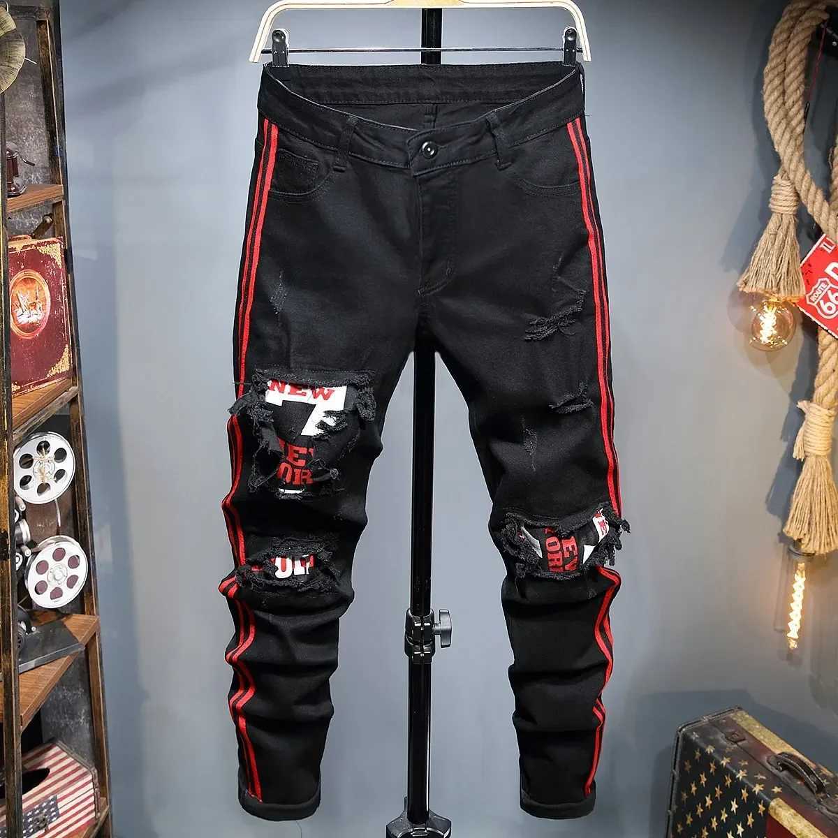 New Trend Mens Strt Full Match Jeans Hot Mens Tight Stretch Denim Pants Distressed Ripped Freyed Slim Fit Jeans Trousers X2410261