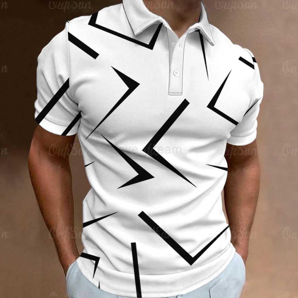 Fashion Mens Polo Shirt 3D Thin Line Stripe T-Shirt Top Summer Short Sleeve Polo Shirt Colorful Pattern Tee Casual Male ClothesXJ240920