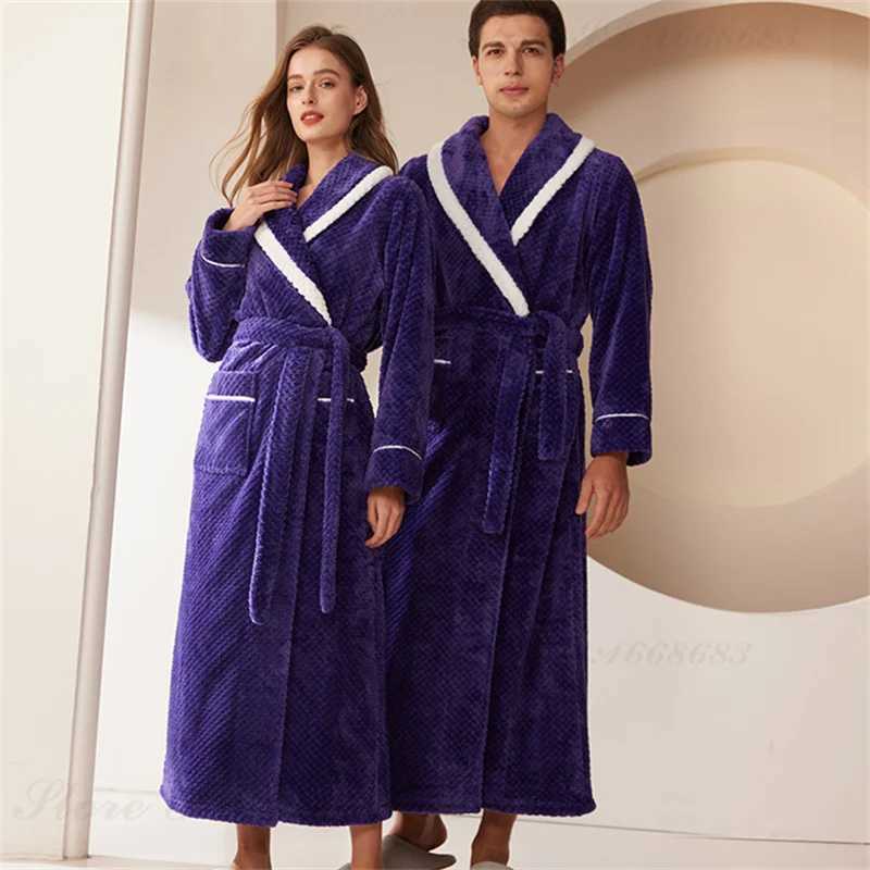Thicken Flannel Mens Long Robe Home Clothing Autumn Winter Warm Coral Fleece Kimono Bathrobe Gown Sleepwear Loose Nightwear Y240919