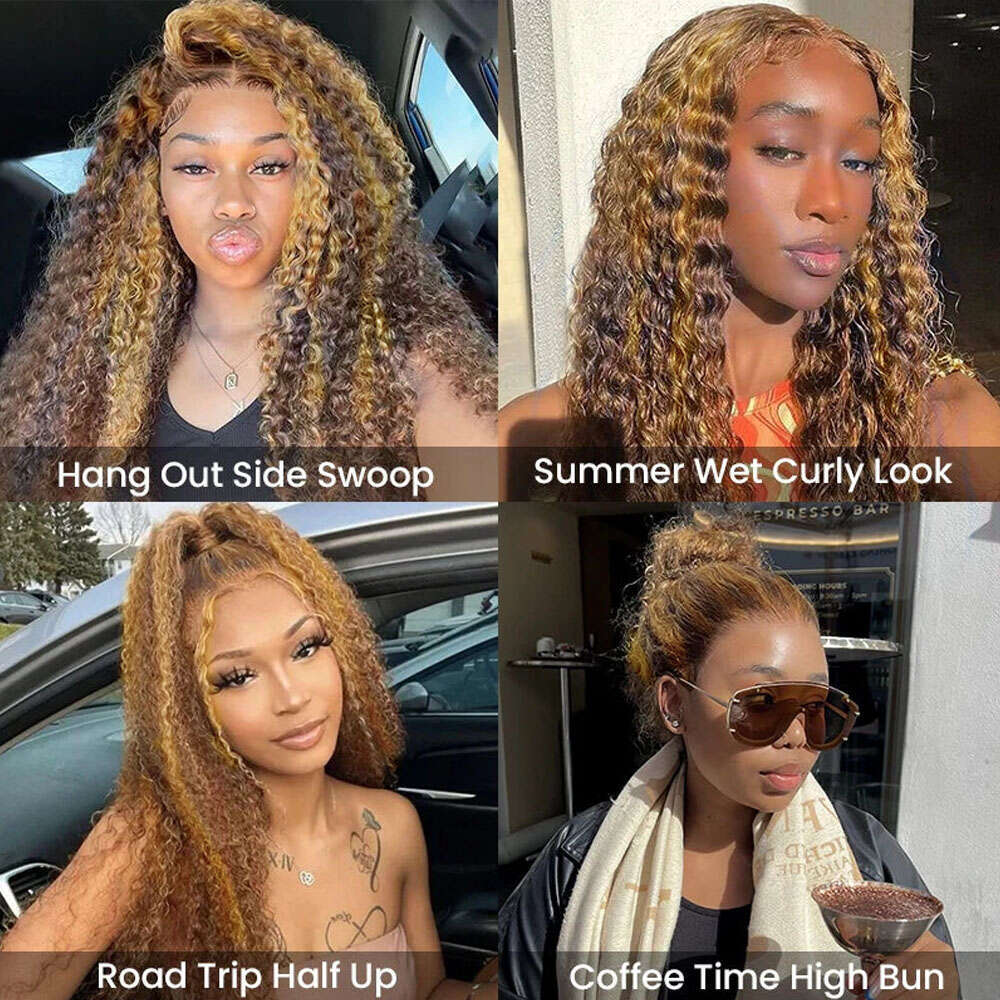 250 Density Highlight P4/27 Blonde 360 Full Hd Lace Front Pre Plucked 30 Inch Glueless Deep Wave Frontal Wig Synthetic Hunam Hair