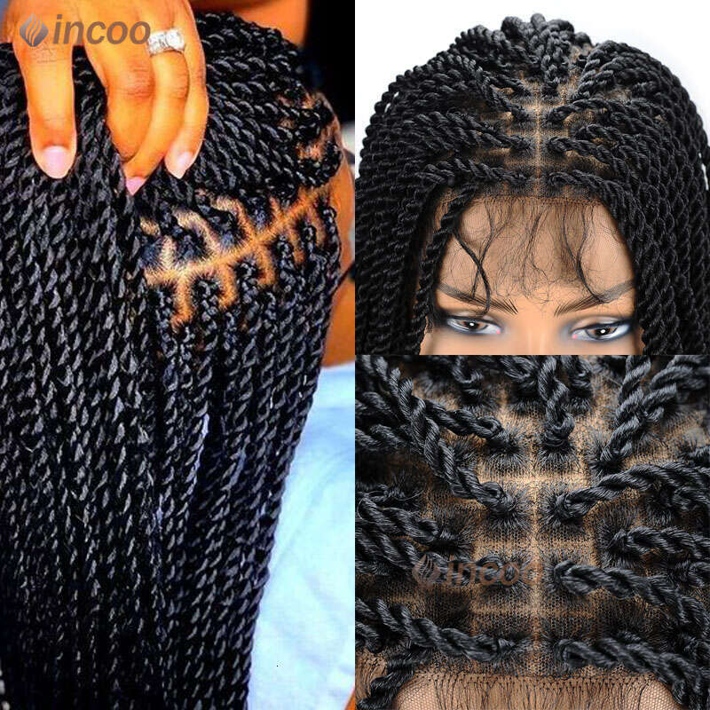 26 Inch For Black Women Faux Locs Goddess Full Braided Jumbo Knotless Synthetic Braid Lace Frontal Wigs