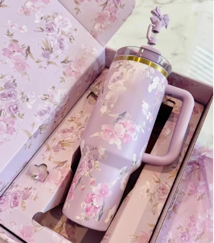 DHL Wicked Pink loveshackfancy Mugs Black Chroma H2.0 40oz Stainless Steel Tumbler Cup with Silicone Handle Lid and Straw Water Bottle