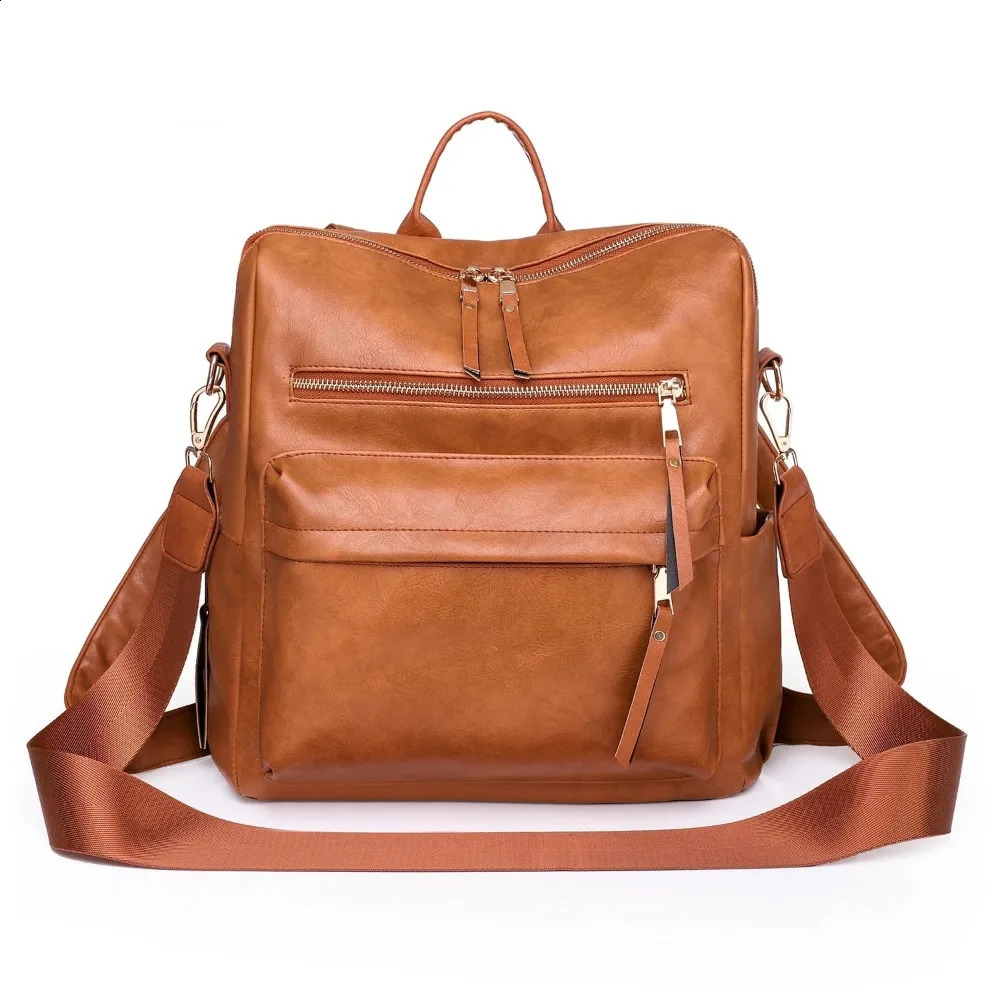 Womens backpack wallet fashionable large travel leather backpack shoulder bag suitable for women brown 240918