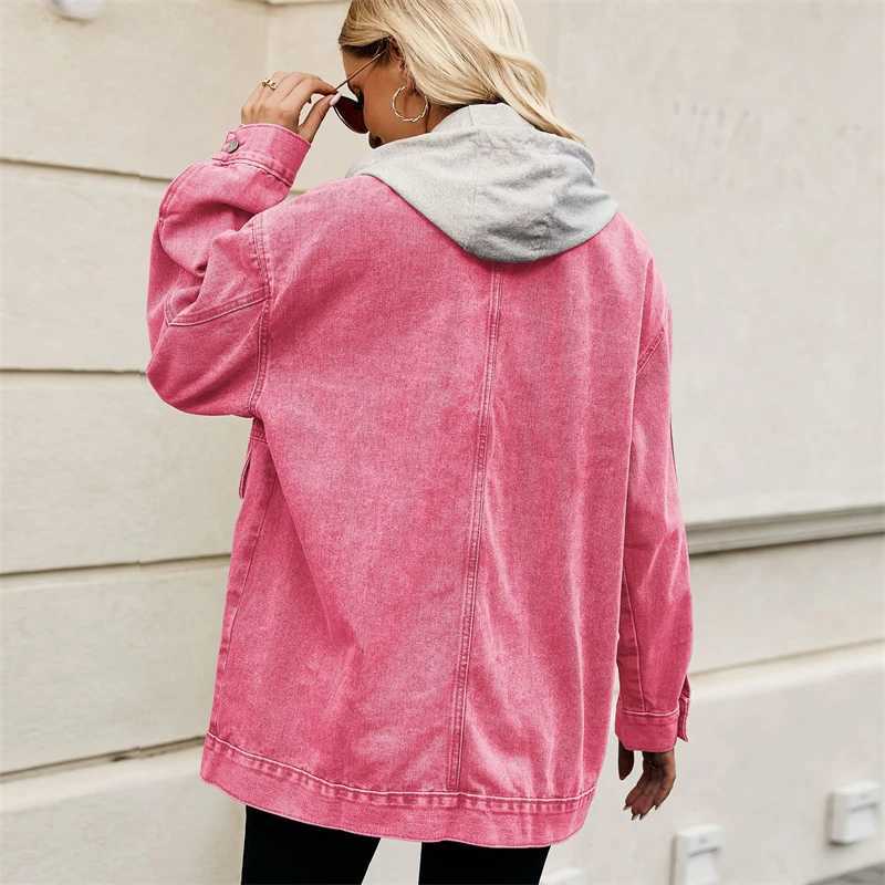 Fashion Spring Autumn 2024 Hooded Denim Jacket Women Short Vintage Jean Coats Casual Long Sleeve Top Female Streetwear OuterwearX240920