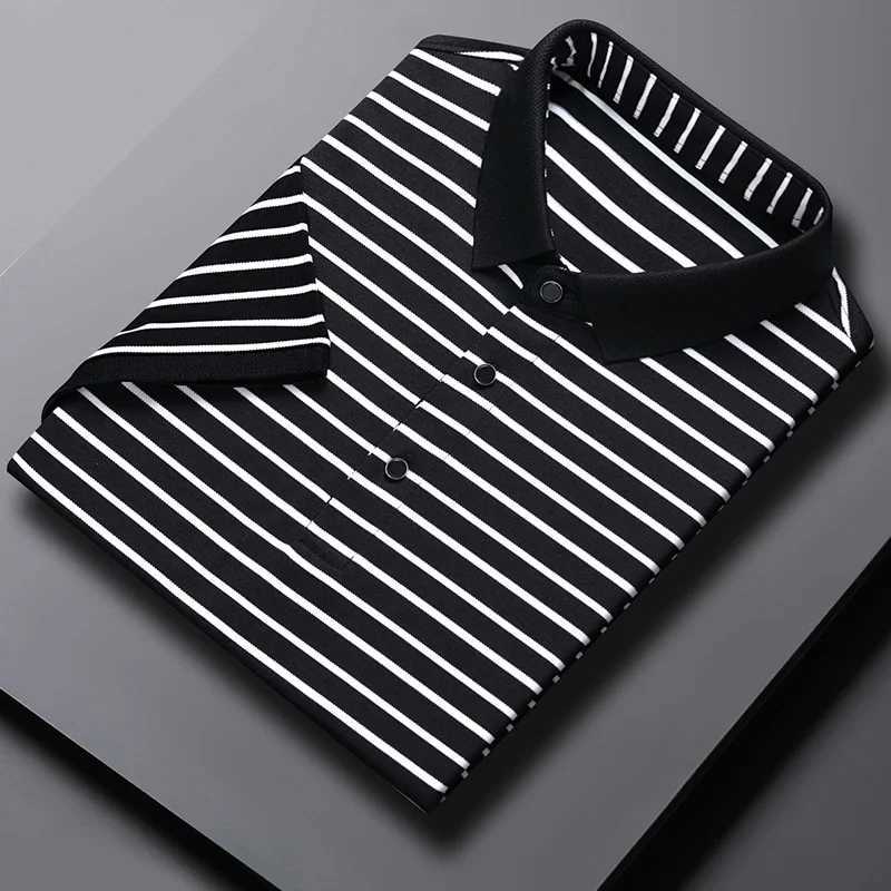 2024 Mens New Striped Cotton Business Casual Short Sleeved Polo Shirt Fashion Short Sleeved Comfortable and Breathable Top XJ250804