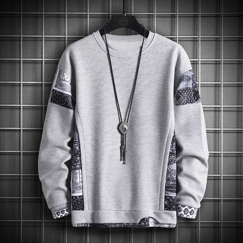 Sweatshirt Men's Plus Size Waffle Grid Contrasting Splicing Fake Two-Piece Notch Pullover Top Long Sleeved Base Shirt hoodies