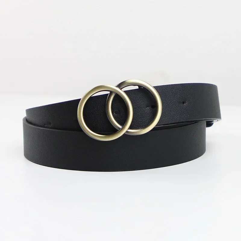 Double ring womens fashionable belt PU leather metal buckle heart-shaped pin belt womens casual dress jeans wild belt W240920