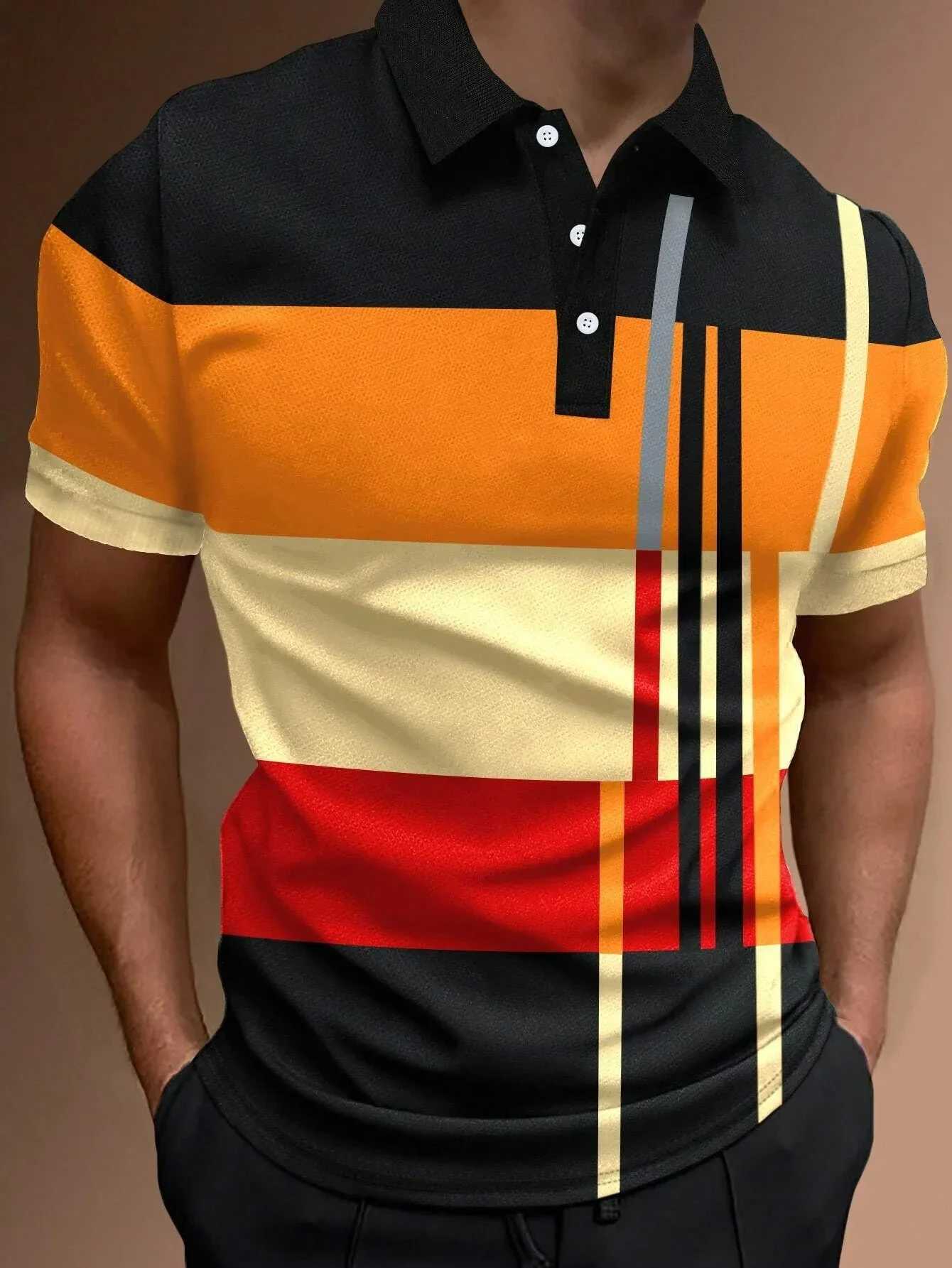 Summer Fashion Button Polo Striped Color Block 3D Printed Golf Short Sleeve Polo Business Casual Polo Streetwear Men Polo ShirtX240920