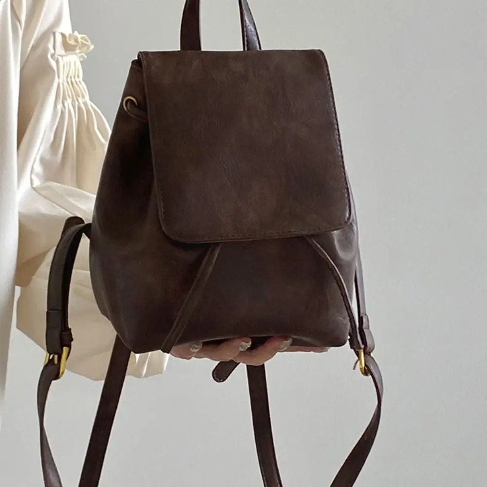 Womens Fashion Leather Backpack Unisex Retro Brown School Bag Girls Multi functional Handbag Shoulder Bag Leisure Travel Backpack 240918