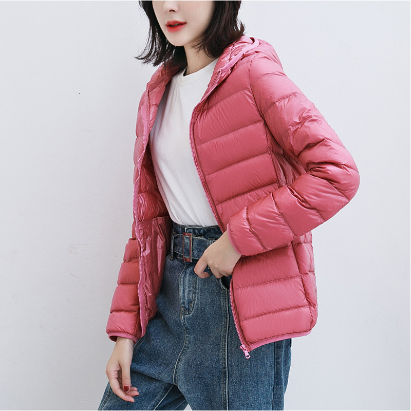 Women 90% White Duck Jacket Autumn Female Ultra Light Down Jackets Slim Solid Long Sleeve Hooded Parkas