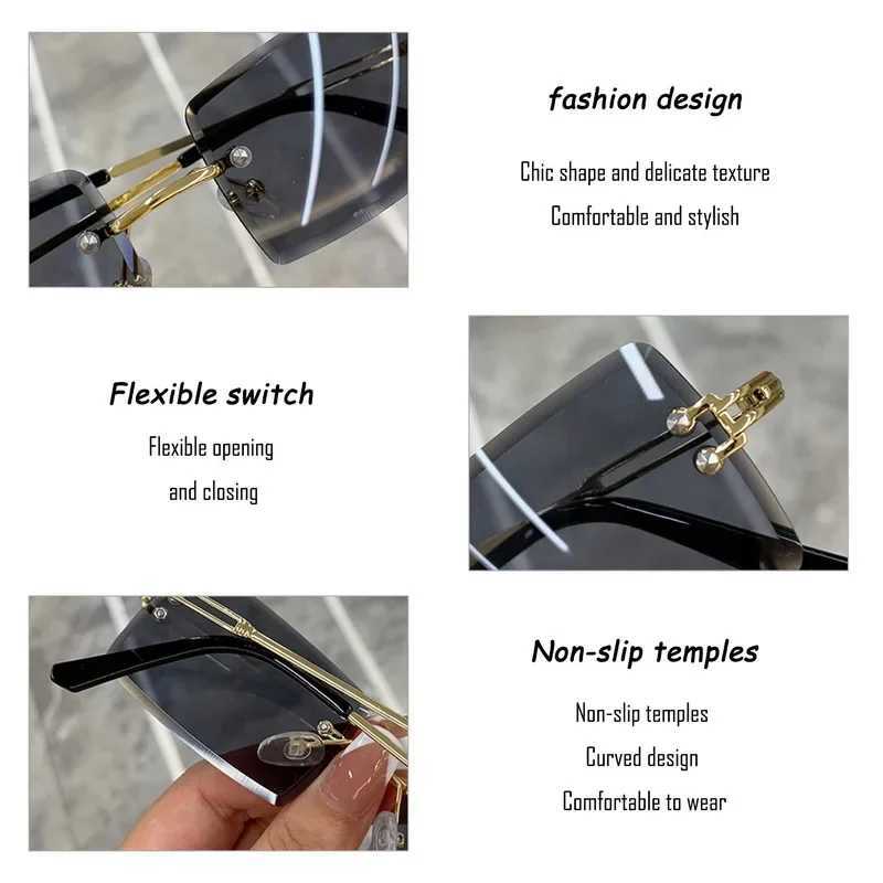 Vintage Fashion 2023 New Sunglasses Rimless Frameless Rectangle Shades Gradient UV400 Summer Traveling Sun Glasses for WomenX240920