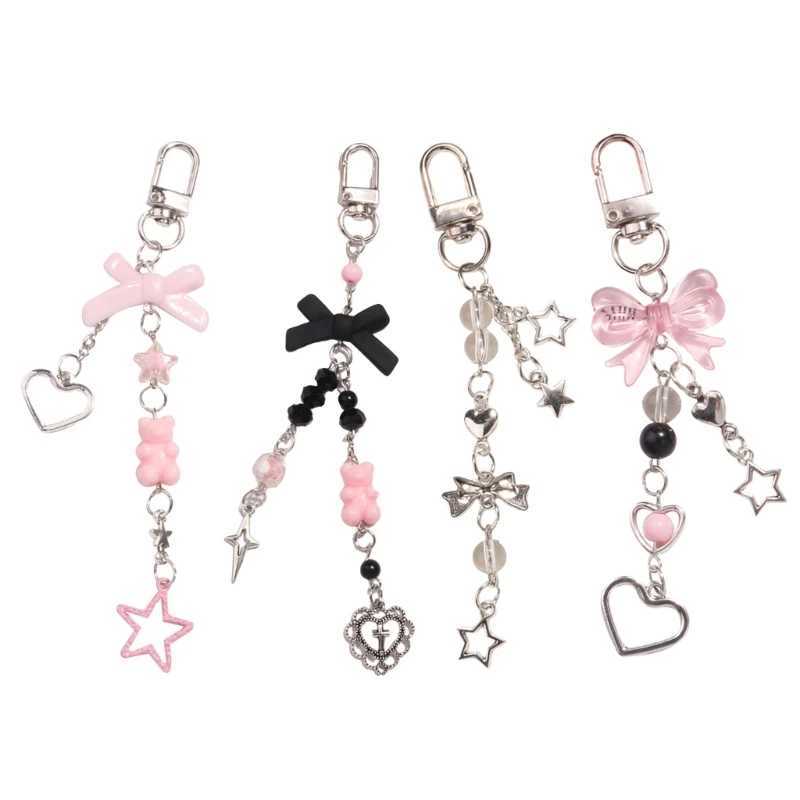 Fashionable Bear Keychain Handmade Butterfly Knot Keyring Heart Bowknot Keyring Pendant Versatile Star Phone AccessoryX240919