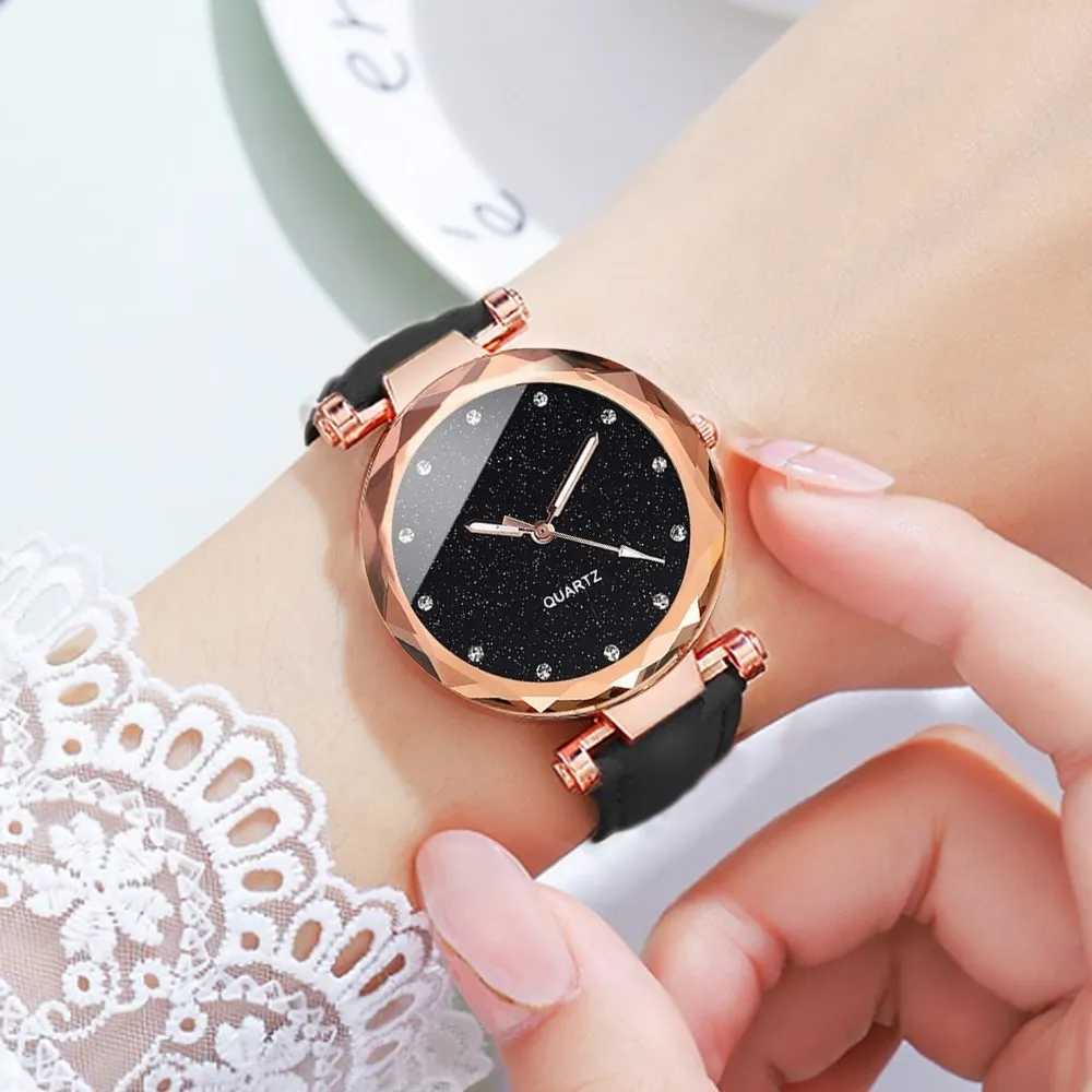 2pcs Luxury Fashion Women Watch Set PU Leather Strap Ladies Quartz Wristwatch Rhinestone RoseGold Alloy Bracelet For Ladies GiftX240920