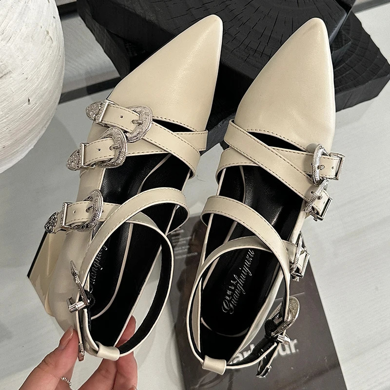 Womens 2024 Heel Womens Pump Shallow Shoe Corner Lace Fashion Metal Buckle Strap Womens Thick Shoes 240919
