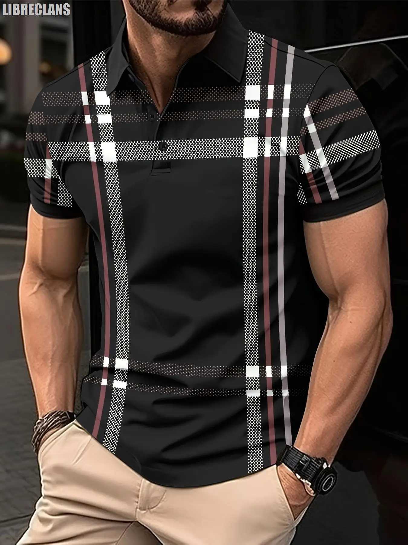 Striped Plaid Printed Mens POLO Shirt 2023 Summer New Mens Top Plus Size Casual Comfort Versatile Short Sleeves for ShoppingX240920