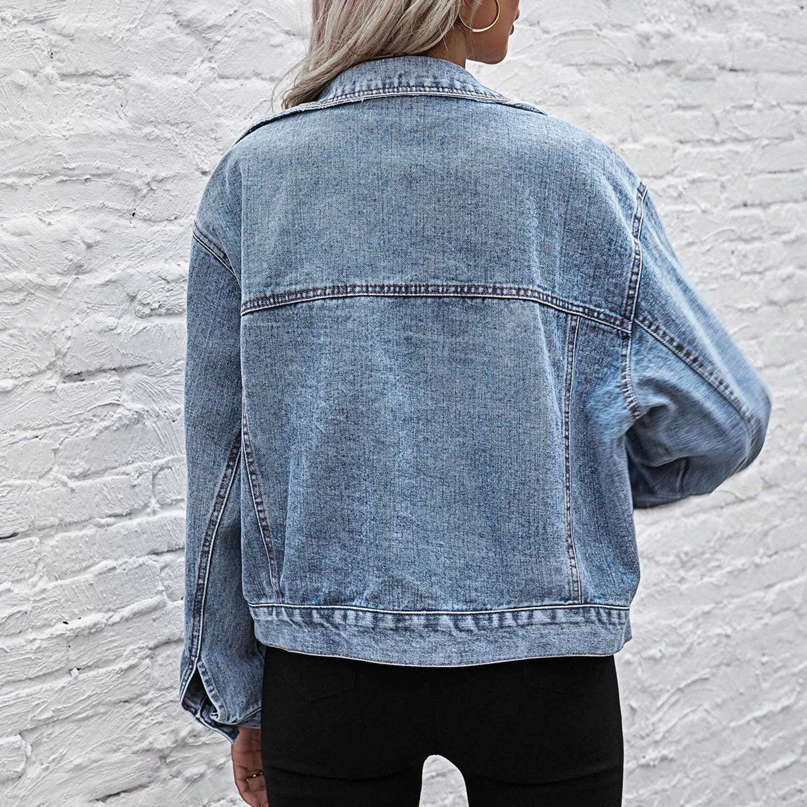 New Jean Jacket Women Clothes Oversized Jeans Denim Coat Korean Coats Autumn 2021 New Jackets for Women Solid Casual JacketsX240920