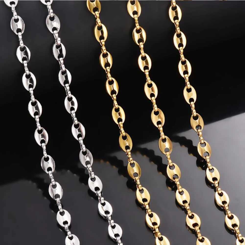 1Pcs Stainless Steel Coffee Beans Link Chain 5MM Necklaces For Men Women Rope Link Chain Necklaces Fashion Hip Hop JewelryX240919