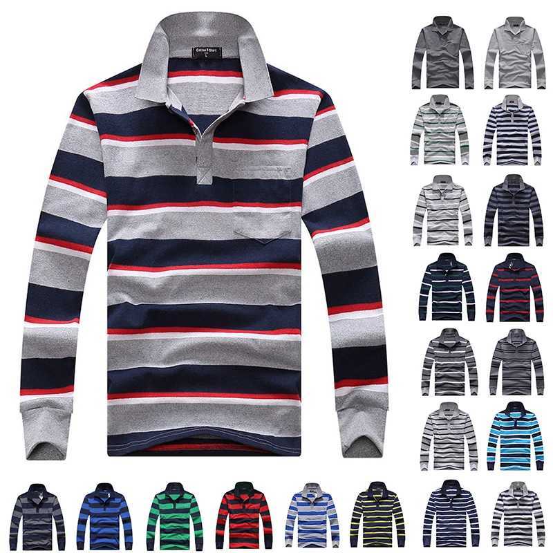 Cotton Polos Men Long Sleeve Mens Polo Shirt Spring Autumn Striped Male Polo Dress Classic Business 2018 Father Gift Drop ShipX240920