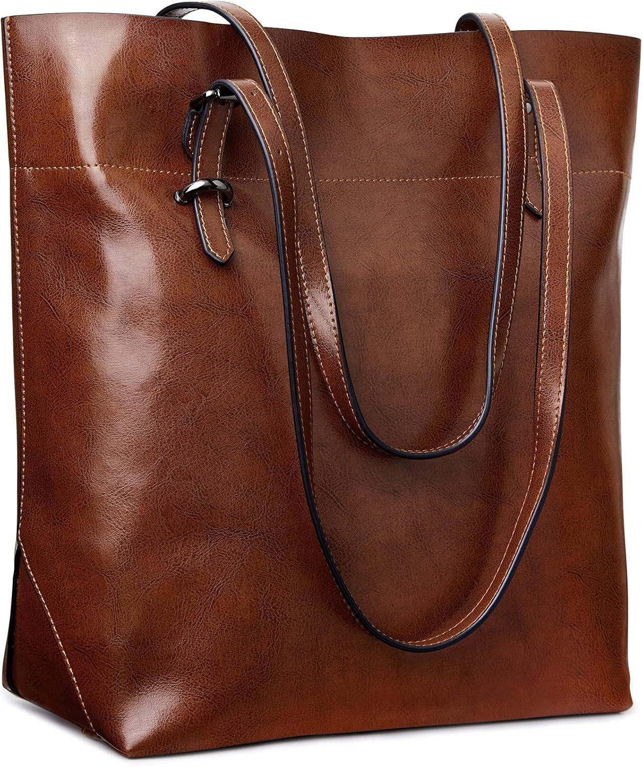 Vintage Genuine Leather Tote Shoulder Bag Handbag Big Large Capacity (Dark Brown)