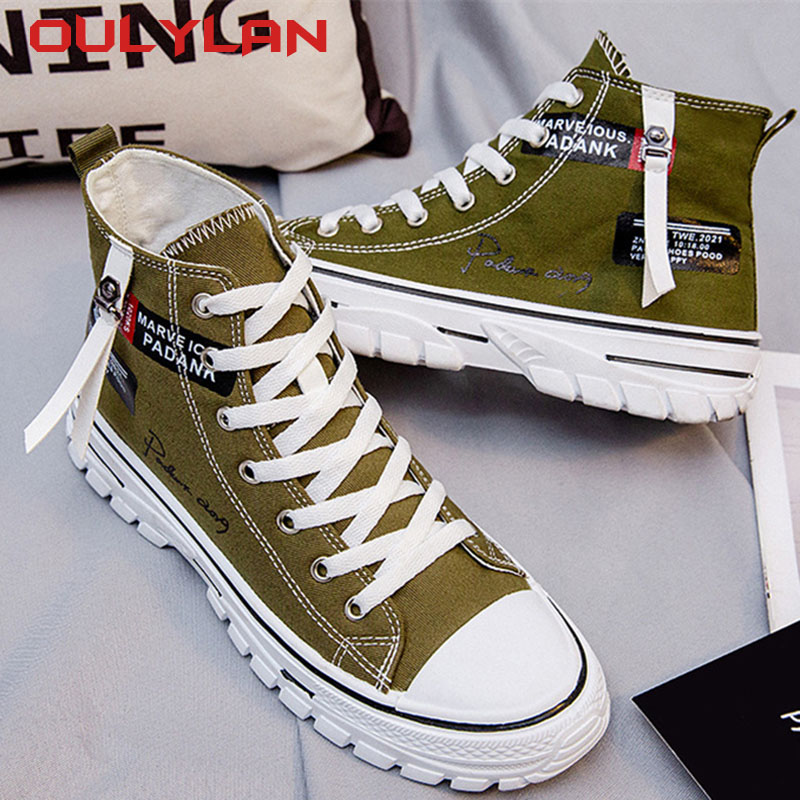 High Top Breathable Canvas Shoes Fashion Style Men's Shoes Casual Non-slip Wear-resistant Footwear Letter Trendy Student 2024