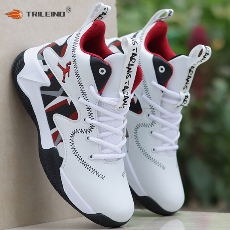 TRILEINO Professional Men's White Red Blue Basketball Shoes Basketball Sneakers Anti-skid High-top Couple Man Basketball Boots