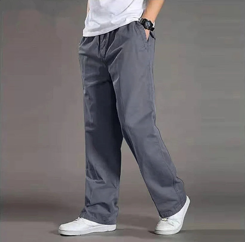 Summer thin cotton casual pants men loose straight leg 2024 mens trend all matching long 240919