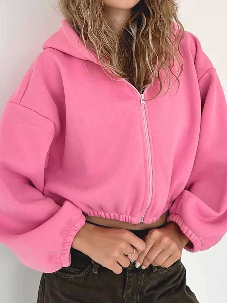 Hooded Long Sleeve Solid Jackets Women Autumn Winter Patchwork Loose Short Coats New Casual Simple Ladies Outerwear StreetwearX240920