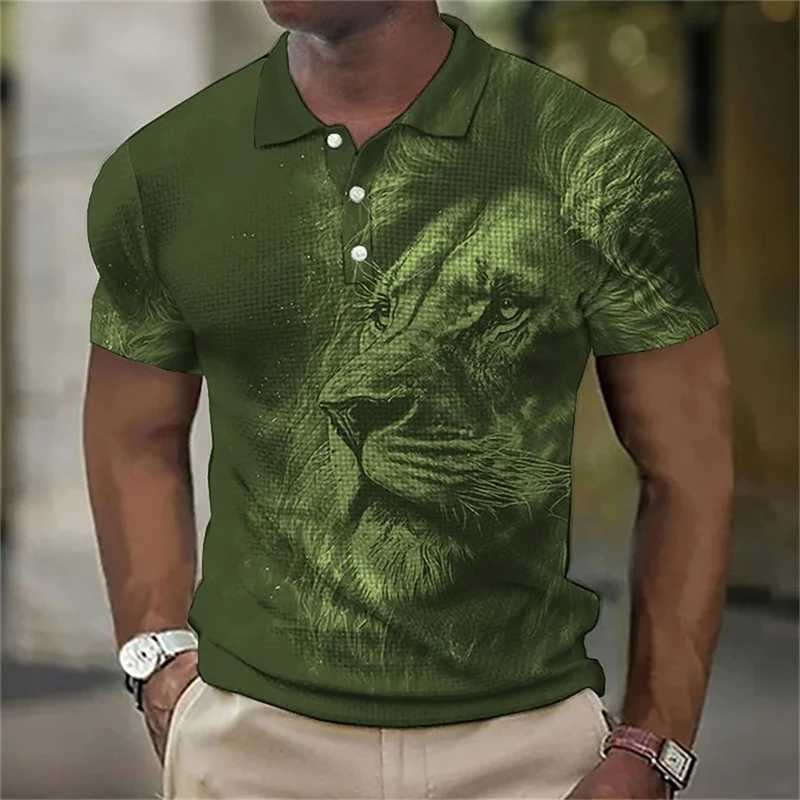 Animal MenS Polo Shirt 3d Lion Printing Casual Daily Lapel Tops Tees Fierce Beast T Shirt For Man Clothing Summer Short SleevesX240920