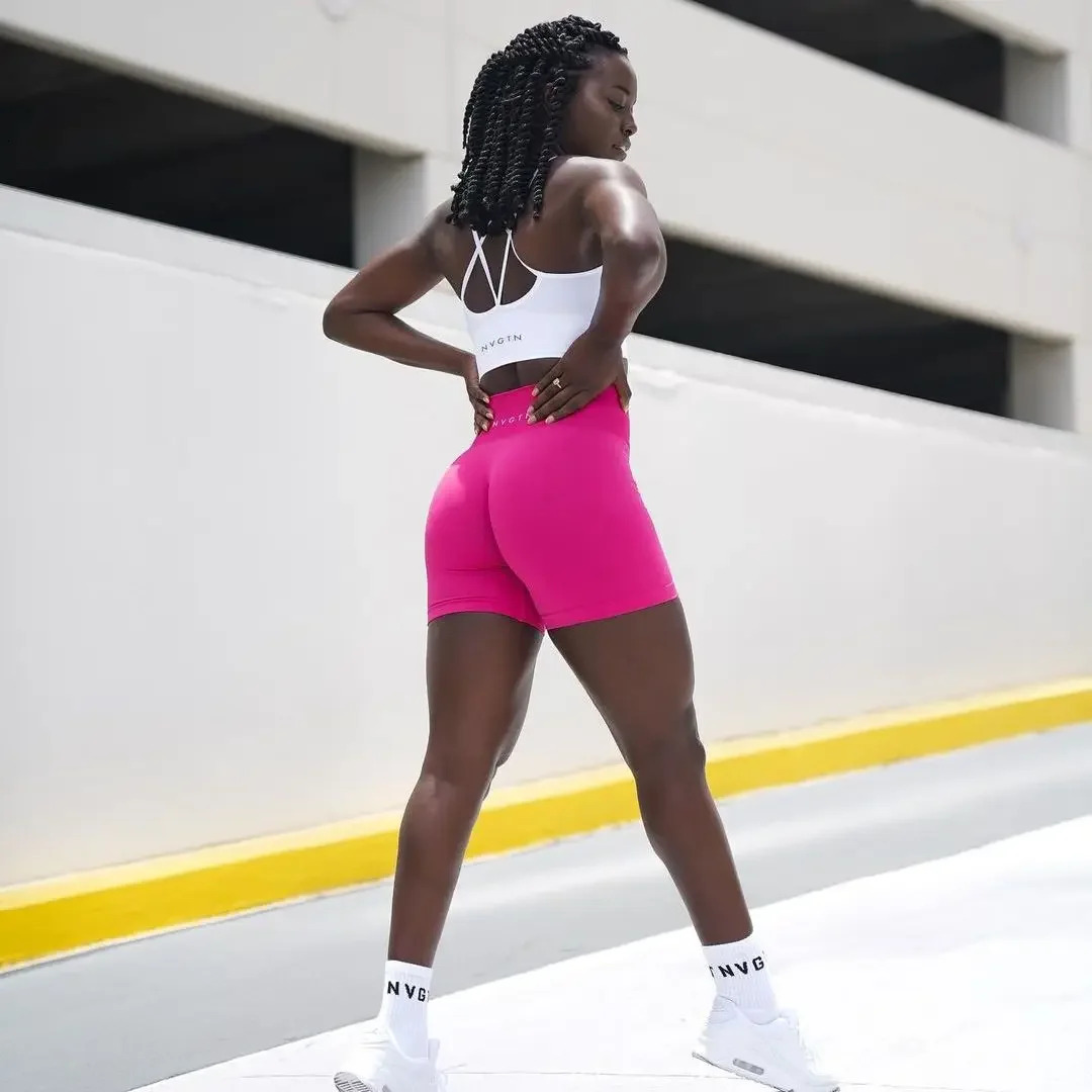 NVG Solid Seamless Shorts Women Silky Lycra Soft Workout Sports Short Legging Fiess Outfits Yoga Pants Gym Wear Knitted