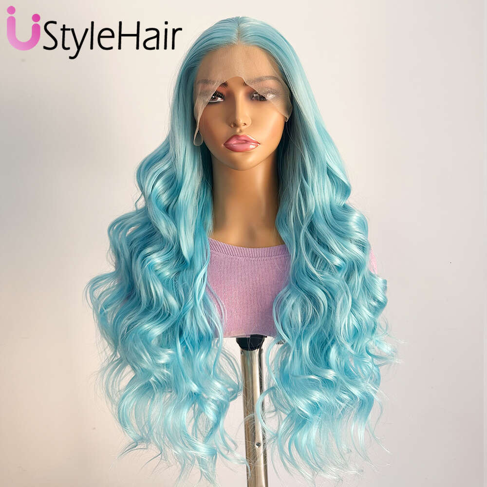 Ustylehair Blue Long Body Wave Front For Women Heat Resistant Synthetic Hair Lace Daily Use Cosplay Wig