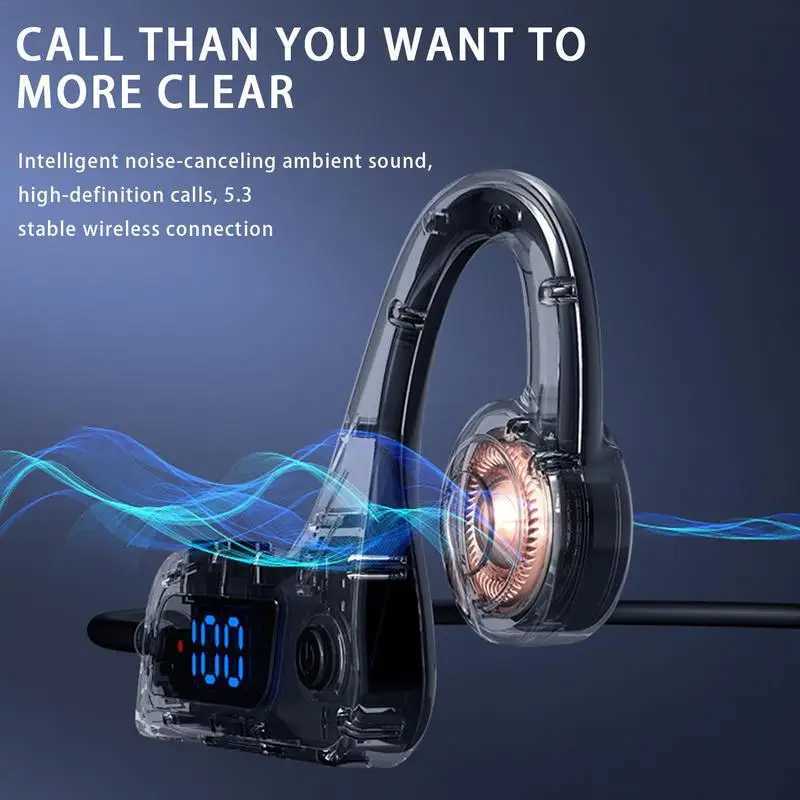Open Ear Earbuds Digital Display Earbud In-Ear Headphones Noise Canceling Blue Tooth Earbuds Wireless For Running Sports Gym C M240920