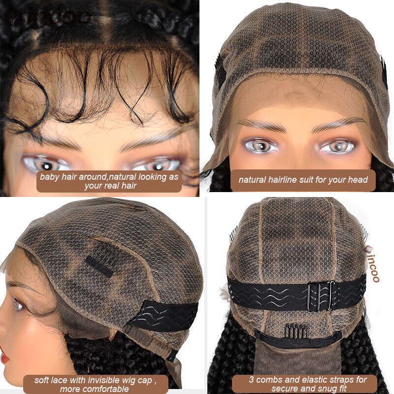 Knotless Large Box Synthetic Full Lace Front Braided For Black Women 36 Inch Jumbo Braids Cornrows Wigs Onsale