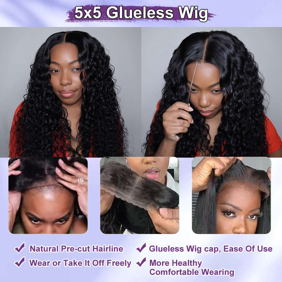 Pre Plucked Brazilian 4x4 Transparent Curly Human Hair Wigs Deep Wave Glueless 5x5 Ready to Wear Lace Clousure Wig For Women