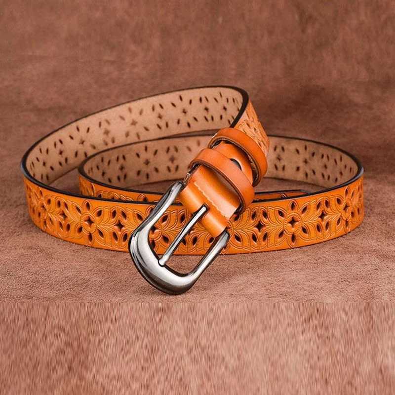 115CM New Belt Hollow Pattern Belt Womens Trend Belt Retro Pin Buckle Imitation Leather Belt Jeans W240920
