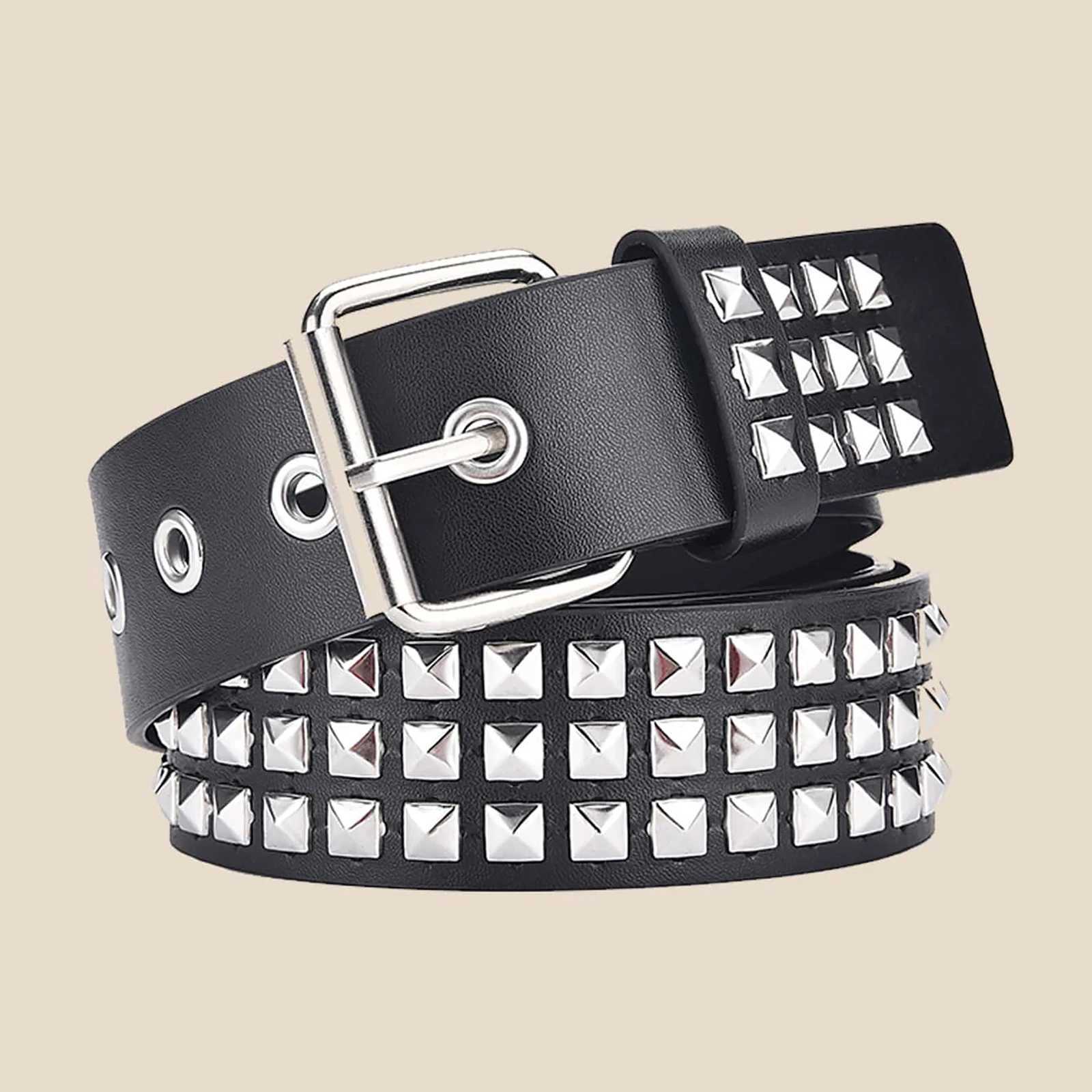 2023 New Square Bead Rivet with Metal Pyramid Belt for Men and Women Punk Hardware Jeans with Designer Belt for Women W240920