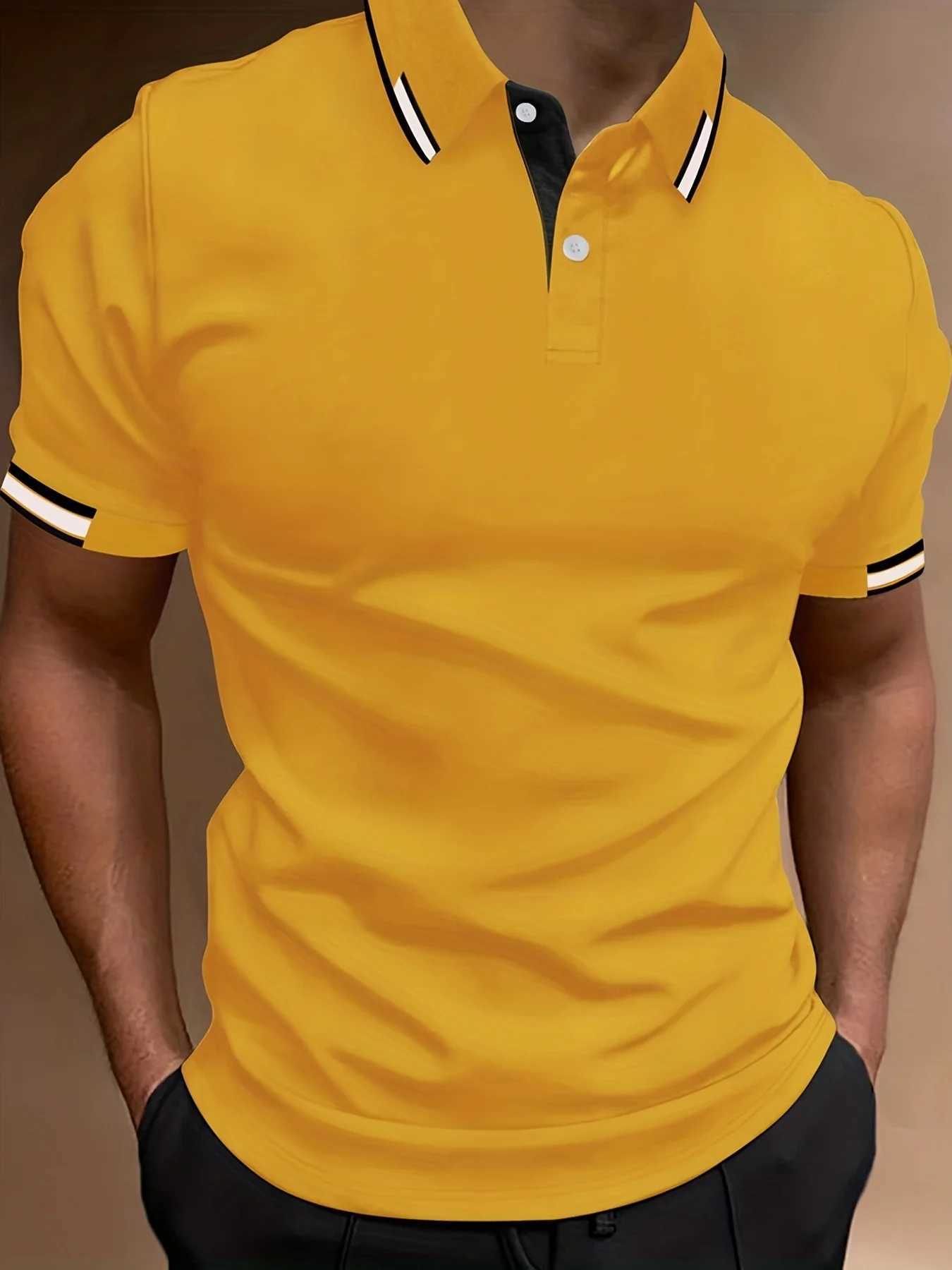 Mens Contrast Binding Short Sleeve Golf Polo Shirt Male Tops For Summer Outdoor Business Casual Short Sleeve Button Polo TshirtX240920