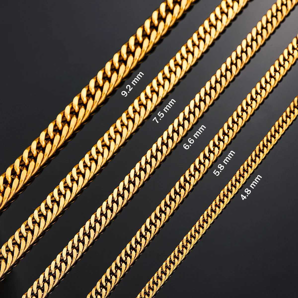 4.8mm/5.8mm/6.6mm/7.5mm/9.2mm Gold Color Stainless Steel Cuban Link Chains Classic Men Boy Curb Chunky Necklace 14 to 30 InchesX240919