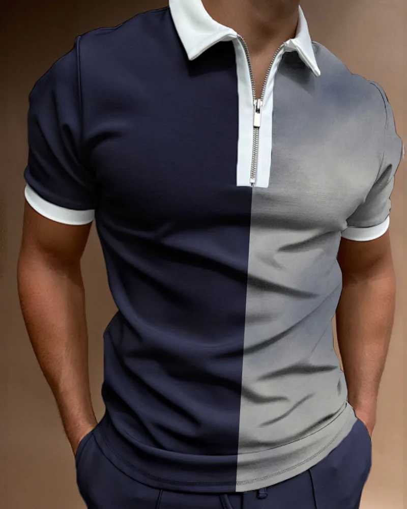 2022 New Summer Mens 3D Printed Polo Short Sleeve Stripe Check Pullover Casual Mens T-shirt Zip PoloX240920
