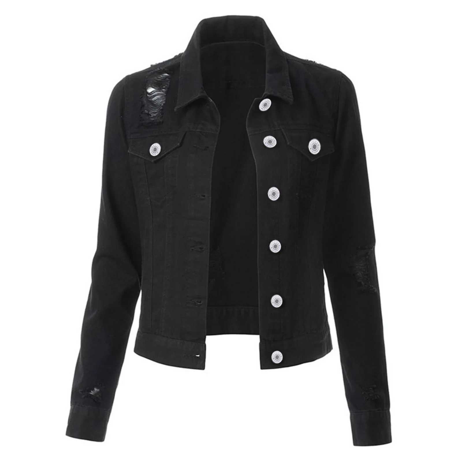 Denim Jean Women Fashion Outwear Overcoat Jacket Casual Fashion Solid Color Bead Coat With Pocket Plus Size Clothes For WomenX240920