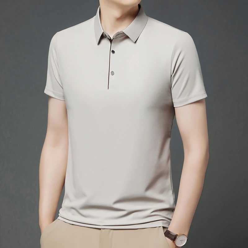 Solid Color POLO Shirt for Mens Summer Thin Business Casual Ironless Loose Short Sleeved POLO Shirt Flip Over Tie Button T-shirX240920
